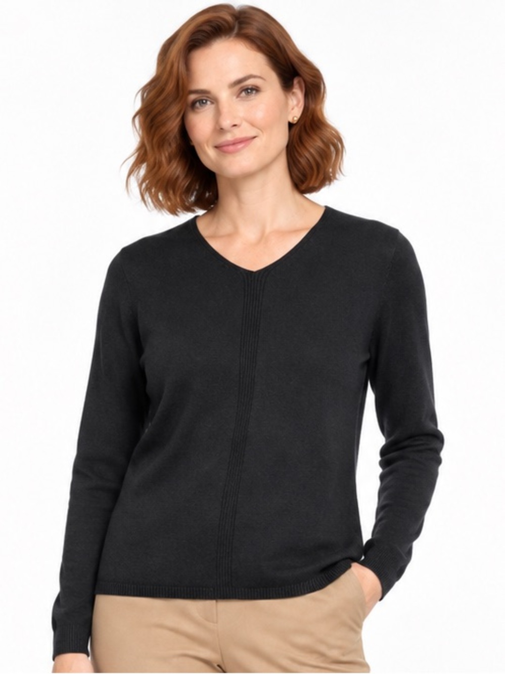 Vintage Collection by Cherokee Black Silk Cotton V-Neck Sweater Small